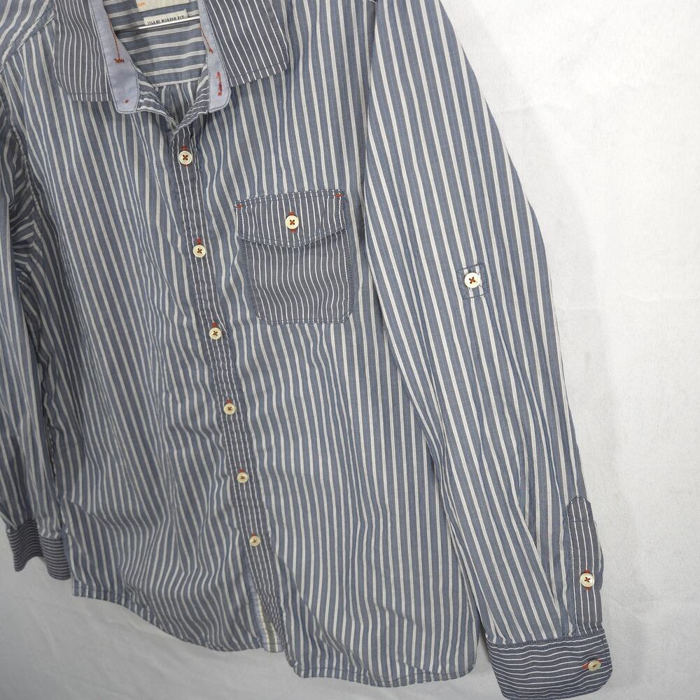 Tommy Bahama Shirt Mens Medium Gray Striped Island Modern Fit Casual Long Sleeve - Picture 3 of 9